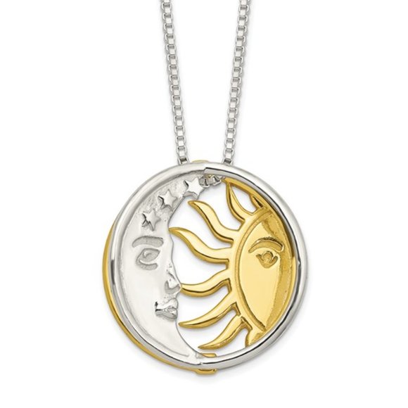 Sterling Silver Sun and Moon Necklace Pendant - Picture 2 of 5